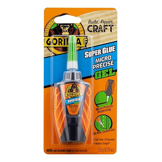 Gorilla Micro Precise Super Glue Gel, Cyanoacrylate Glue, Fast Setting, Precise Dispensing Tool, Anti-Clog Cap, Clear, 5.5g, (Pack of 1)