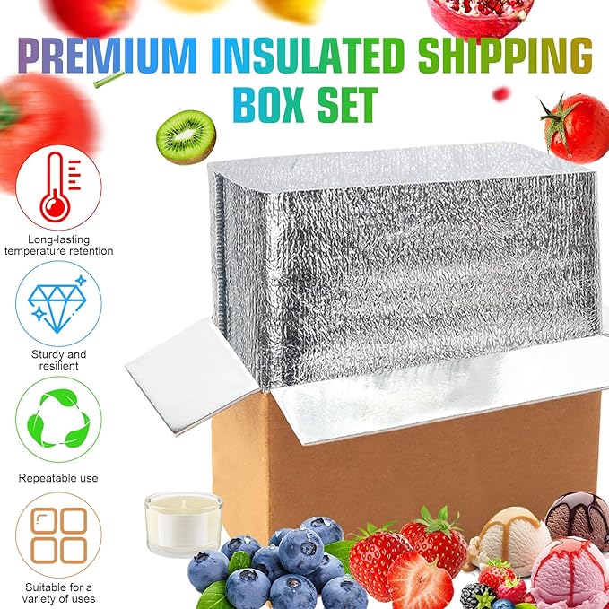 2 Pack Hot & Cold Double Insulated Shipping Box with Aluminum Foil Insulated Bag Liner, Reusable Hot & Frozen Food Delivery Insulated Carton for Shipping, Mailing, Packing, 9.8x5.8x7.5 Inch