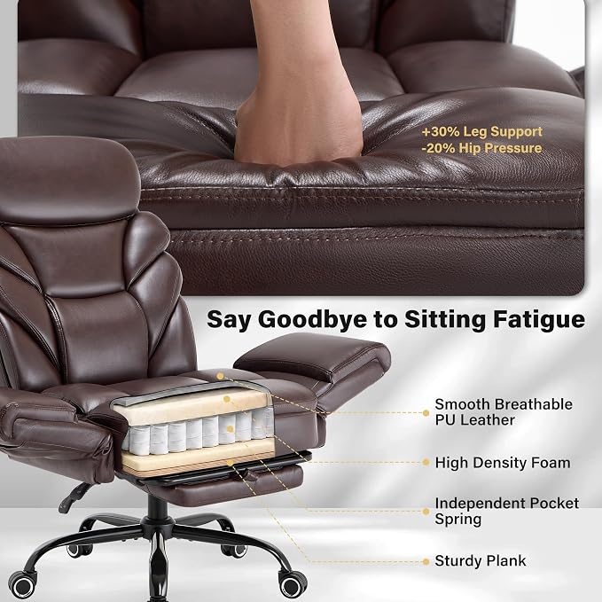Big and Tall Office Chair, Reclining High Back Criss Cross Desk Chair | Footrest, Foldable Arms, Soft Wide Pet Seat, Thick Padded, Cross Legged Home Office Large Ergonomic Computer Chair