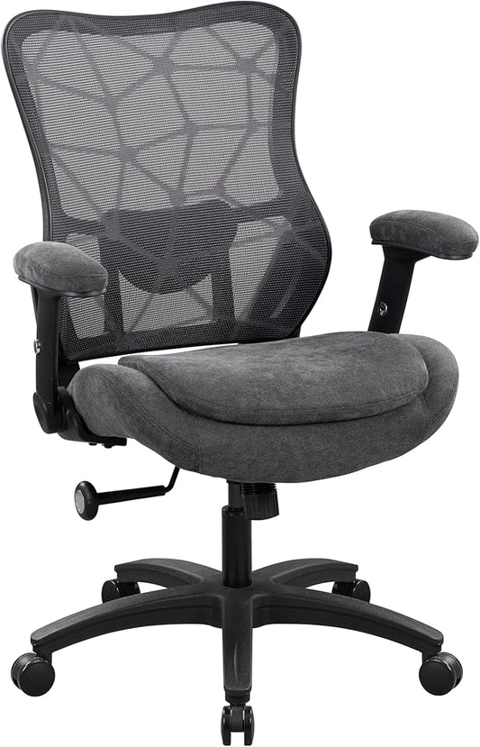 Big and Tall Office Chair 500lbs Heavy Duty Ergonomic Mesh Desk Chair with 23.6" Extra Wide Seat, 29.5" High Back, Adjustable Lumbar Support & Flip-Up Arms for Large Body Types (Dark Gray)