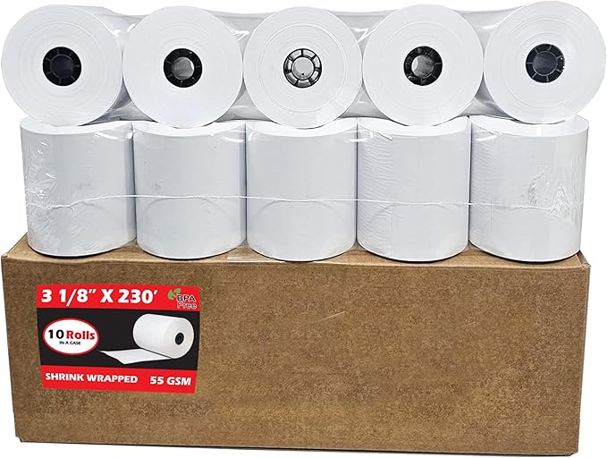 (10 Rolls) 3 1/8 x 230 thermal paper square POS cash register thermal receipt paper rolls bpa free BuyRegisterRolls