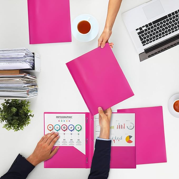 Mr. Pen- Plastic Folders with Pockets and Prongs, 5 Pack, Pink, Pocket Folders, Folders with Prongs, File Folders with Fasteners, 2 Pocket Folder, Folder with Pockets