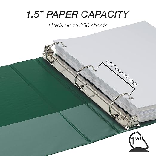 Samsill Durable 1.5 inch 3 Ring Binder, D Ring Binder, 100% Recycled Chipboard, Green, 4 Pack