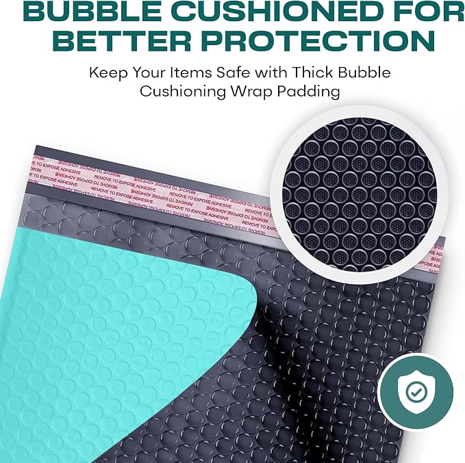 Teal Bubble Mailers 9.5x14.5, Self Seal Poly Padded Envelopes #4, 200 Pack | Fits Books & Magazines, No Tape Needed, Cushioned Protection, Water-Resistant Poly, Bulk Pack for Small Business