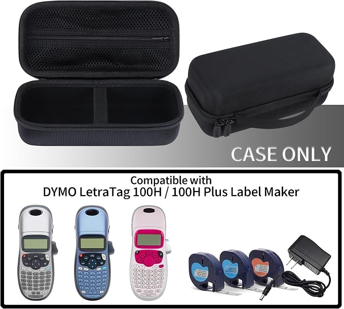 Storage Case Compatible with DYMO LetraTag 100H / 100H Plus Handheld Label Maker for Office or Home (Black)