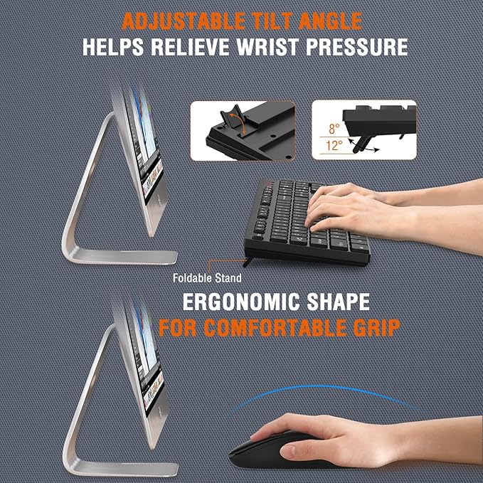 Wireless Keyboard and Mouse Combo, EDJO Silent Full Size Cordless USB Keyboard Mouse, 2.4GHz Lag-Free, Long Battery Life, for Computer, Laptop, PC, Chromebook, Windows (Black, 2 Pack)