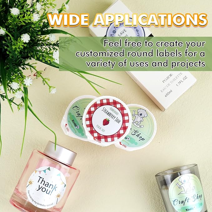 Koala Round Labels 2 Inch - 240 Pearl Glossy White Printable Circle Stickers for Inkjet & Laser Printers, DIY Jar, Party Favor, Thank You Labels