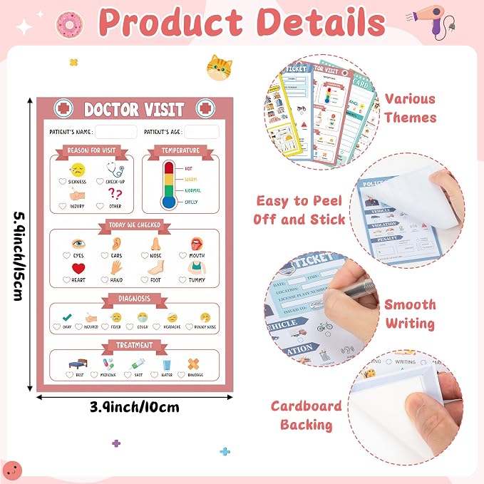 TICIAGA Kids Pretend Play Notepads - 10PCS 4 x 6 Inch Playtime Pad Included Restaurant Police Vet Doctor Visit Coffee Salon Notepad 30 Pages Pretend Notebook Imaginative Role for Toddler Kid Play Game