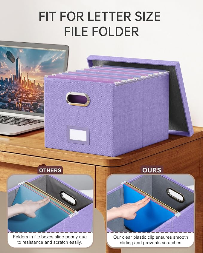 File Organizer, File Box, File Cabinet for Letter File Folder Storage, Hanging File Organizer for Office/Decor/Home,Document Organizer, 1 Pack, Lavender-Box Only
