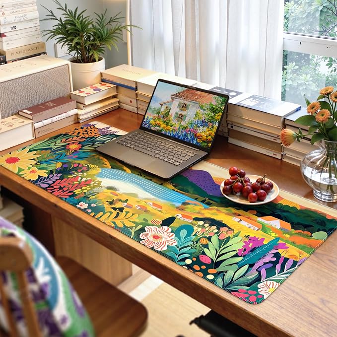 iCasso Large Gaming Mouse Pad 35"x16",Waterproof Desk Mat,Oil Painting | Non-Slip Rubber Base and Stitched Edges, Extended Keyboard Mousepad for Computer, Home Workspace