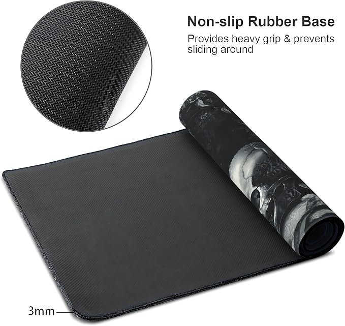 Aesthetic Skull Gaming Mouse Pad, Black Gold Dark Epic Desk Mat with Anti-Slip Base & Stitched Edges,35.4" x 15.7" in Table Mat for Computer Desktop, Beautiful Workstation Decor