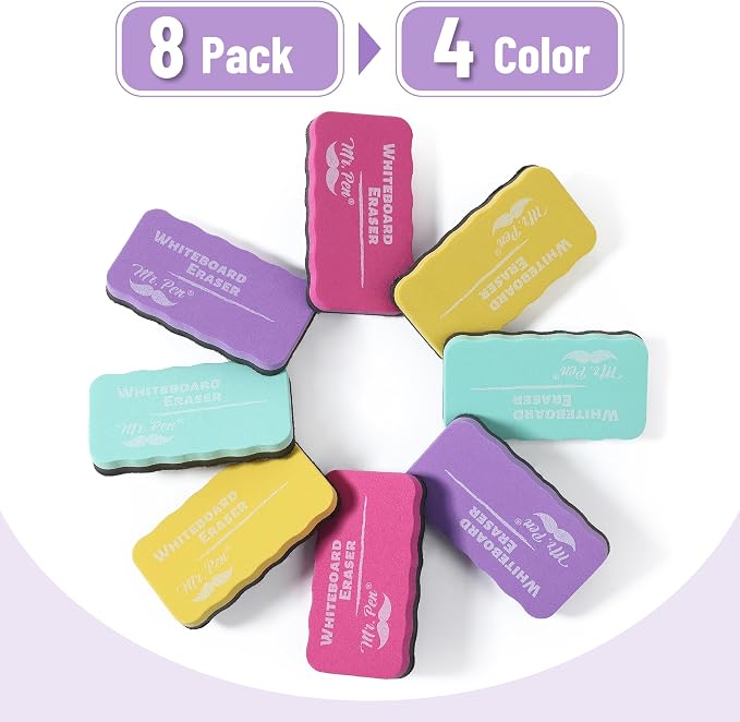 Mr. Pen- Magnetic Dry Erase Erasers, 4"x2.25", 8 Pack | Colorful Magnetic Whiteboard Erasers for White Board, Classroom, Home, Office, Back to School Supplies