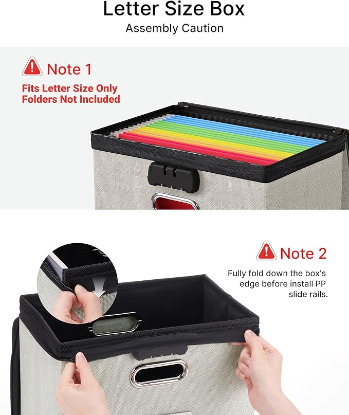 Lockable File Box Small 2-Pack Hanging Organizer for Letter-Size | Dustproof Lid. 3 Mesh Pockets. Collapsible Scratch-Resistant GRS Linen. Slide Rails. Office, Home, Dorm