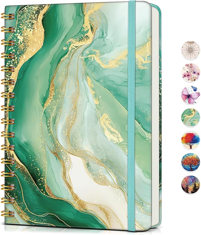 Lined Spiral Journal Notebook for Women, A5 Cute Hardcover Spiral Journals for Writing, 150 Pages Pretty College Ruled Notebooks for Work & Note Taking, 5.75" x 8.38", Slate Marble