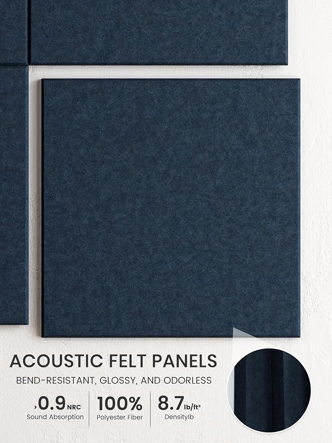 Bumusty 36" x 24" Large Cork Board Alternative, Navy Blue | 6-Pack Felt Bulletin Board Tiles, 60 Adhesive Tabs, 30 Pushpins, Home, Office, Classroom, Vision Board