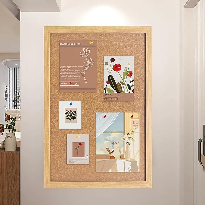 Cork Bulletin Board, 36x24 Inches Hanging Cork Board Wooden Framed with Pins for Wall, Dorm Room, Office, Home Decor – Natural Cork & Black Frame