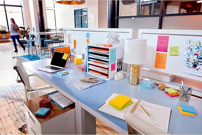Post-it Super Sticky Notes, 3 Sticky Note Pads, 3 x 3 in., School Supplies, Office Products, Sticky Notes for Vertical Surfaces, Monitors, Walls and Windows, Energy Boost Collection (Pack of 2)
