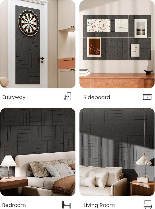 Bumusty 36" x 24" Large Cork Board Alternative, Charcoal Gray | 6-Pack Felt Bulletin Board Tiles, 60 Adhesive Tabs, 30 Pushpins, Home, Office, Classroom, Vision Board