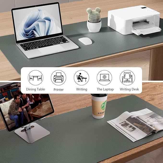 Bloss Leather Desk Mat - Jungle Green - 31.5" x 15.7" | Desk Matt for Desktop, Waterproof Large Mouse Pad, Non-Slip Computer Mat for Office/Home/Decor