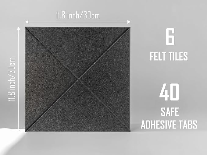 Cork Board 24 x36 Alternative - 6 Pack Felt Wall Tiles with Safe Removable Adhesive Tabs, Cork Boards for Walls Cork Board for Home Office Pin Board Tack Board - Black