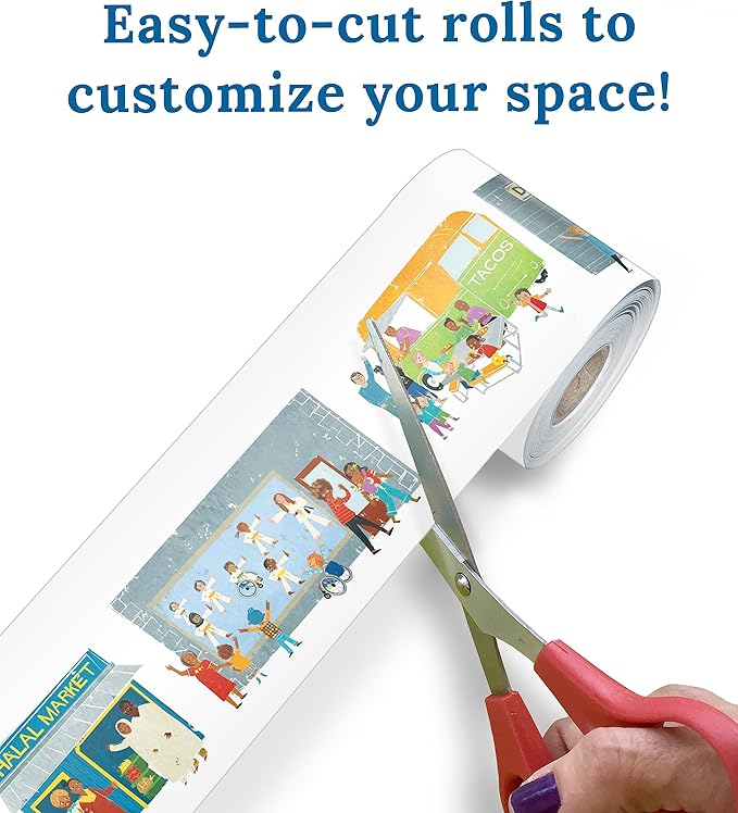 Carson Dellosa All are Welcome 65Ft Celebrate Diversity Bulletin Board Borders, 1 Roll of All are Neighbors Trim for Rolling Whiteboard, Cork and Posterboard, Office Decorations, and Classroom Decor