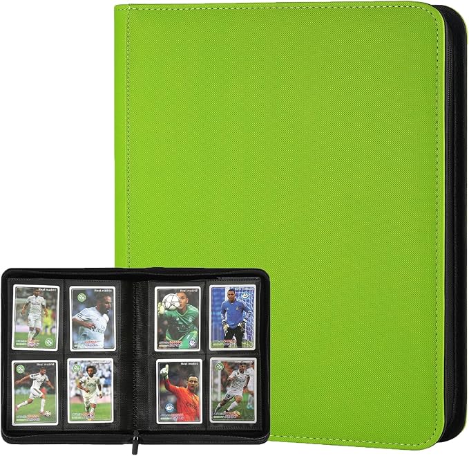 4 Pocket Ringless Side Loading Trading Card Binder, 160 Cards PU Fixed Page Zipper Card Album for TCG Sports Game Cards, Not Fit Top Loaders (Grass Green)