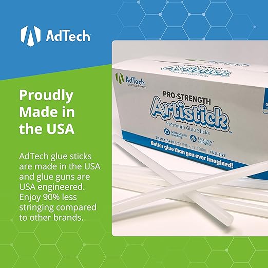 AdTech Artistick Stringless Hot Glue Sticks 10" Full Size, White, 85 Sticks