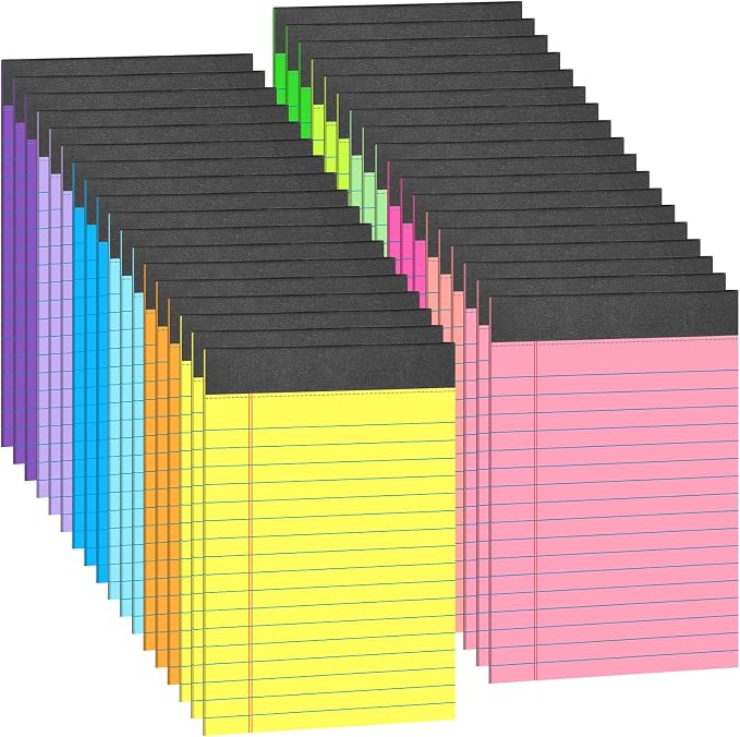 Oleitodh 36 Pack Legal Pads 5 x 8 Inch Multicolor Wide Ruled Notepads | 12 Color Memo Pads with 30 Sheets Each, Perforated Lined Writing Paper with Sturdy Backboard for Office, School, Study