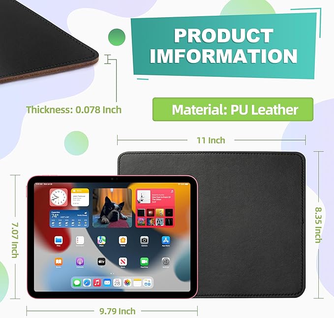 Mouse Pad, PU Mouse Pad，Leather Mouse Pad with Stitched Edge Micro-Fiber Base with Non-Slip Waterproof，Mouse Pad for Computers，Laptop, 8x11Inch (Charcoal Black)