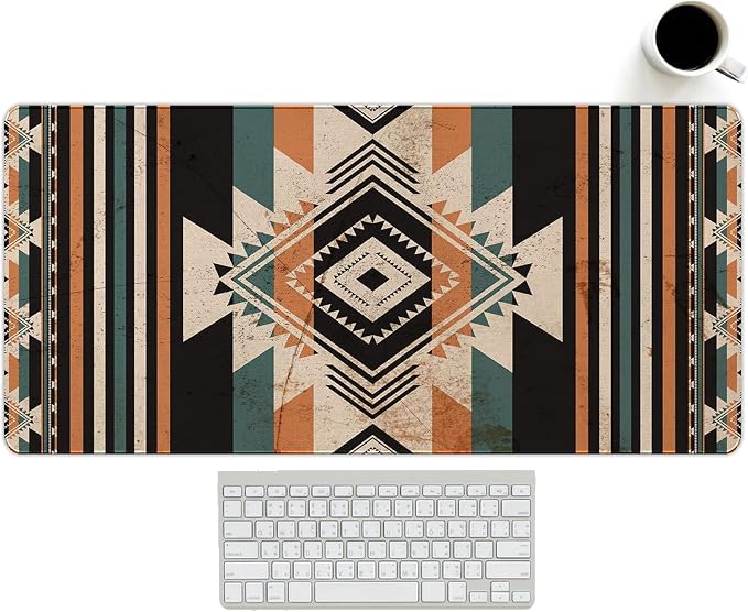 Aztec Western Mouse Pad, Western Desk Mat Accessories 23.6x11.8 | Vintage Aztec Desk Mat, Native American Mouse Pads, Western Desk Accessories, Cowboys Gaming Mats,Western Office Decor