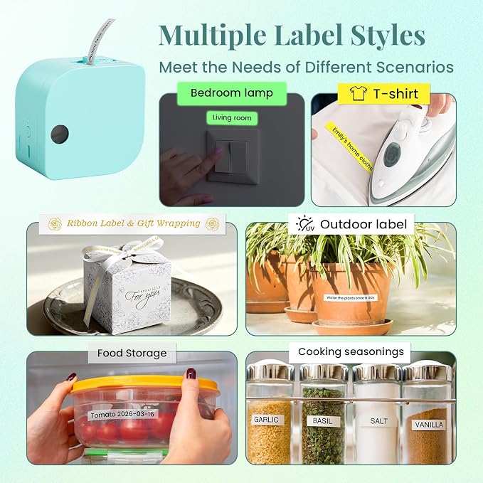 Phomemo P12 Label Maker Machine with 4 Tapes, Bluetooth Mini Ribbon Printer | Small Label Makers, Thermal Transfer Labeler with Multiple Templates for School Name Tags Clothes Gift Wrapping Home