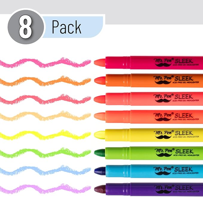 Mr. Pen- No Bleed Gel Highlighters, Vibrant Colors, 8 Pack | Bible Highlighters and Pens No Bleed, Bible Markers for Study, Journaling, School Supplies and Accessories