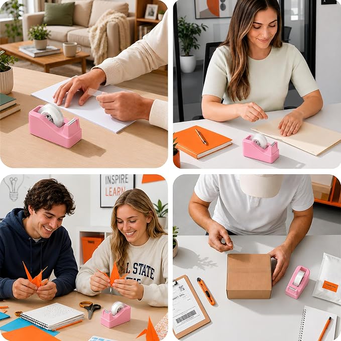 Lightweight Desktop Tape Dispenser, 6 Rolls Tape, 1-Inch Core | Transparent Tape Holder with Stable Non-Skid Base, 0.71 in x 1000 in Each Roll, for Office, Home & School Use