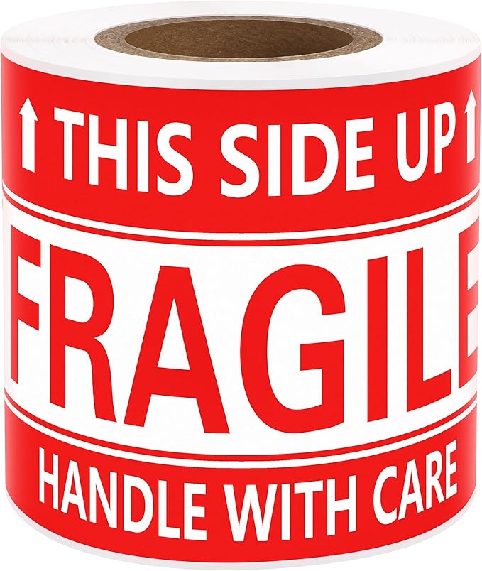 3x5 Inch Handle with Care This Side Up 100 Permanent Adhesive Fragile Stickers for Shipping Moving Glass Labels (1 Roll, 100 Labels)