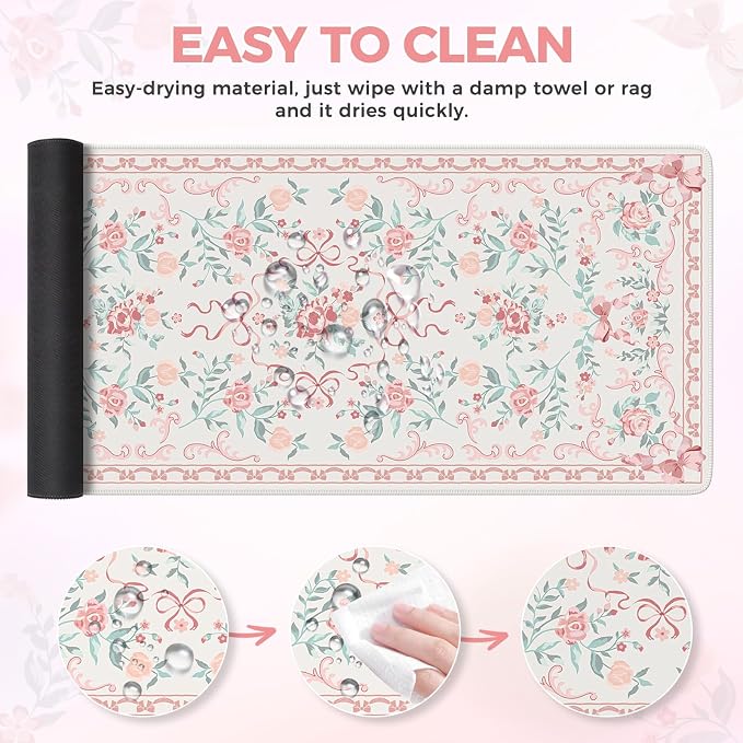 iCasso Aesthetic Desk Mat for Desktop,Cute Desk Pad for Women,Pink | Girly Bow Mouse Pad with Stitched Edges,Non-Slip Large Computer Mat for Home Office Study Gaming