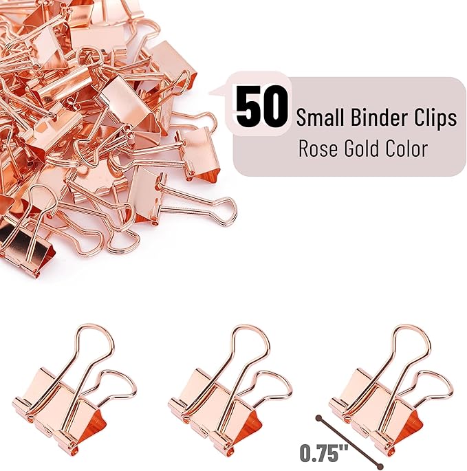 Mr. Pen- Small Binder Clips, 50 pcs, 0.75", Small Size, Rose Gold Metal Binder Paper Clips, Paper Clamps for Office Supplies, Home, School, Business, Document Organizing