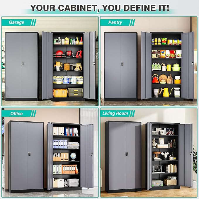 Wide & Deep Metal Storage Cabinet with Lock & Adjustable Shelves,72" Gray Garage Storage Cabinet with Locking Doors,Locking Metal Cabinets for Home,Office,Shop,Garage 72x36x18