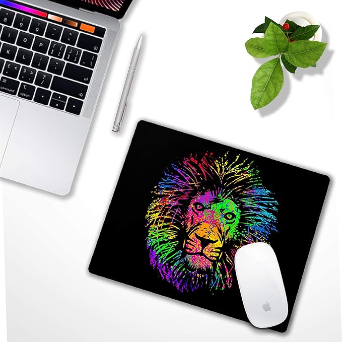 Mouse pad Small Computer Mouse pad with Personalized Watercolor Lion Design Office Non-Slip Rubber Mousepad
