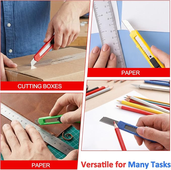 Therwen 500 Utility Knife Box Cutters Bulk Utility Knife Retractable 9 mm Wide Blade with Safety Lock Compact Box Cutter Replacement for Home Office Arts Crafts Hobby
