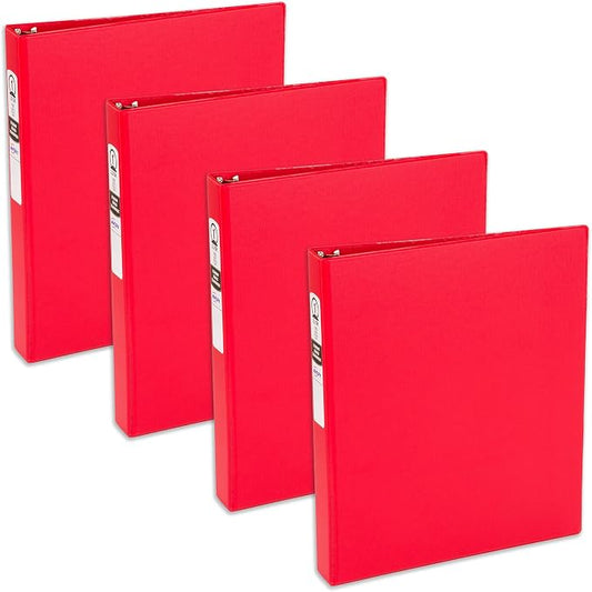Avery Standard 3 Ring Binder, 1" Round Rings, 4 Red Binders | For School, Home and Everyday Organization, Tear-Resistant Textured Cover, Lay-Flat Back-Mounted Rings, 2 Nonstick Pockets