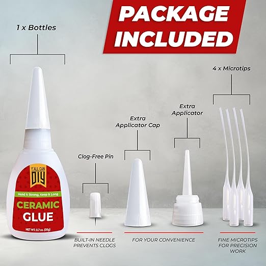 Y'allCanDiy Waterproof Super Glue for Ceramic - Ceramic Glue Repair for Pottery, No Smell After Cure. Best Cyanoacrylate Based Adhesive for China and Porcelain