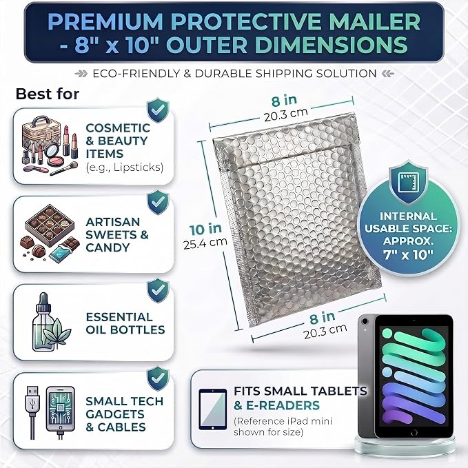 Thermal Mailers 8x10 Inch (30 Pack) with Thermal Labels & Fragile Stickers - Insulated Bubble Mailers for Cold Shipping - Waterproof Self-Seal Insulated Bags - Cold shipping supplies