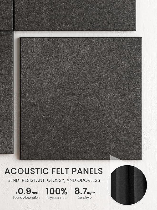 Bumusty 48"x 36" Large Felt Bulletin Board Tiles, Charcoal Gray | 12-Pack Cork Board Alternative, Wall Decor, 30 Pushpins, 60 Adhesive Tabs, Vision Board, Office, Classroom, Home, Dorm