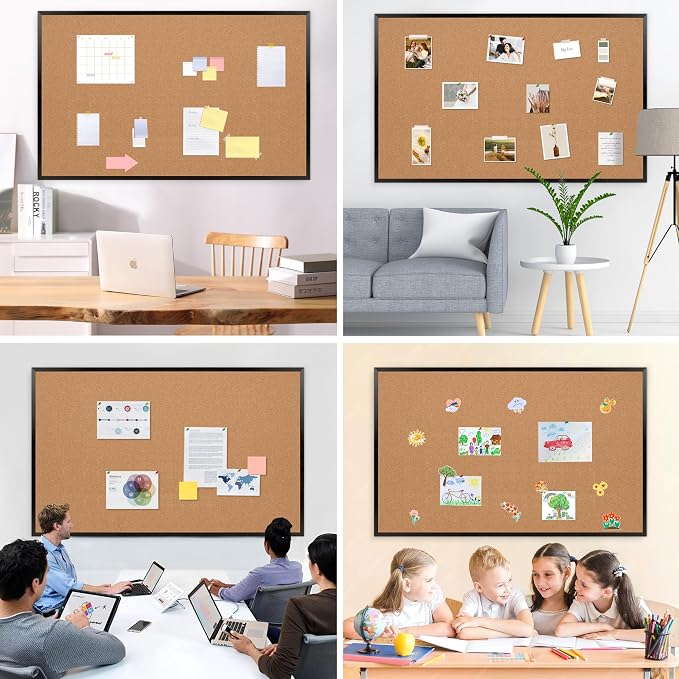Extra Large Cork Bulletin Board 60" X 48", Black Wood Framed 5'x4' Corkboard for Wall, Wall Mounted Notice Pin Board with 18 Push Pins for School, Home & Office