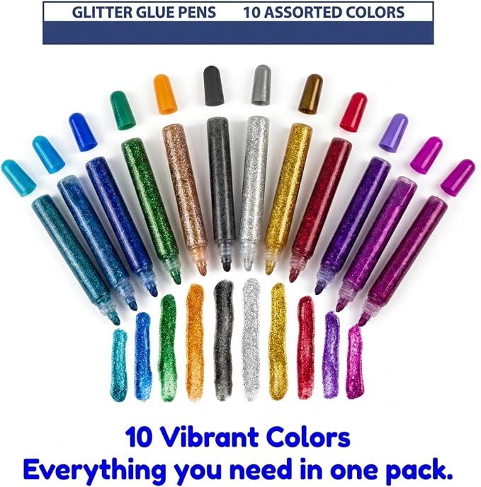 Tassel Toppers Non Toxic Washable Glitter Glue Stick Set, Quick Drying Color Spot Glue, Art Glitter Adhesive for Kids Crafts, Grad Caps Decorating Supplies, Creative School Projects - 10 Pack
