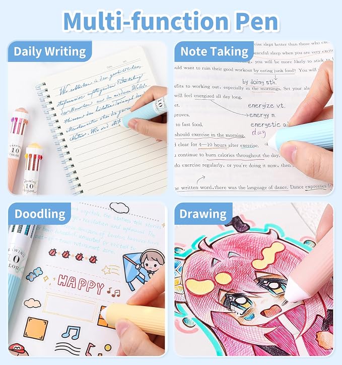 3 Pack Multicolor Pens, 10-in-1 Colored Ballpoint Pen, 28 Colors | 0.8mm Fine Point Smooth Writing, Retractable Ballpoint Pens for Office School Students Teens