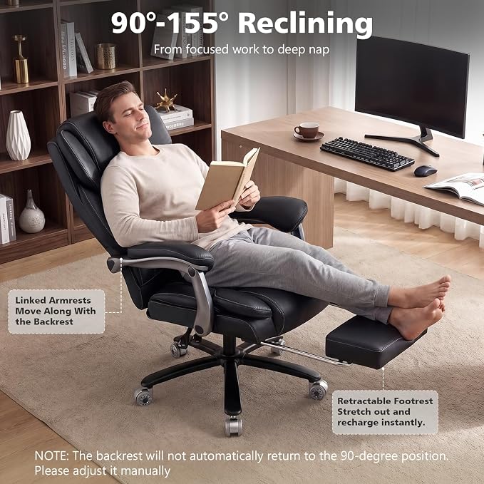 500lbs Reclining Big and Tall Office Chair for Heavy People with Foot Rest | Heavy Duty Executive Desk Chair,High Back Computer Chair,Adjustable Lumbar Support,Pocket Spring Cushion