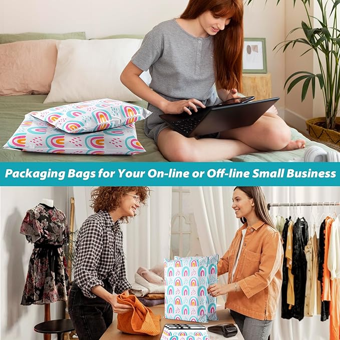 Oududianzi Poly Mailers 10x13, 50Pack Shipping Bags, Self-Seal Polymailers Mailers Poly Bags, Packaging Bags for Small Business and Clothing - Rainbow