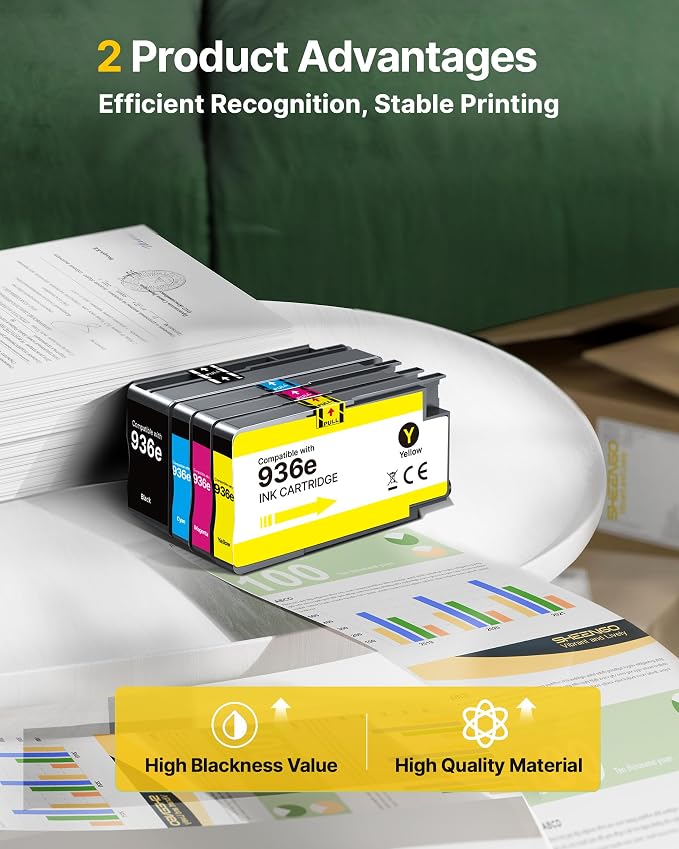 936 936E 936XL Ink Cartridges for 9125e Printer Black Cyan Magenta Yellow | for Ink 936 936E 936XL for 9125e 9120e 9730e 9130 9135e 9122e 9128e 9110b 9120b Printer 4 Pack with Chip
