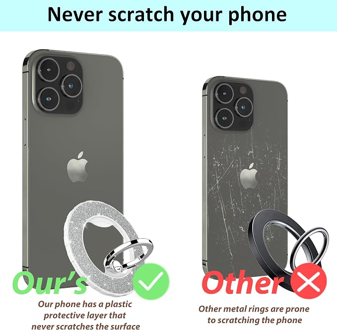 Magnetic Phone Ring Holder for magsafe, Glitter Magnetic Grip Compatible with iPhone 17 16 15 14 13 12 Pro max,Pro,Plus,Mini, Pixel 10 Series Mag Safe Accessories, Kickstand,Grey Blue